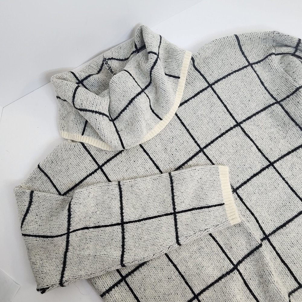 Lumiere Cowl Neck Sweater Grey Black Windowpane Grid Knit Womens Small S‎